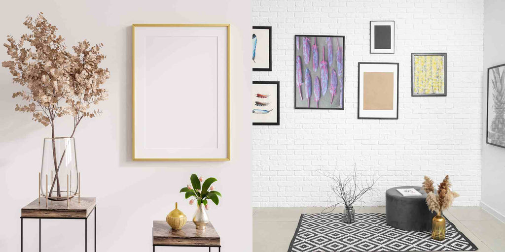 Split image illustrating innovative maisonette renovation ideas that utilise corner spaces. One side shows a tastefully decorated corner with diverse decor items, while the other displays a corner adorned with unique wall arts, demonstrating how corners can be transformed into points of visual interest