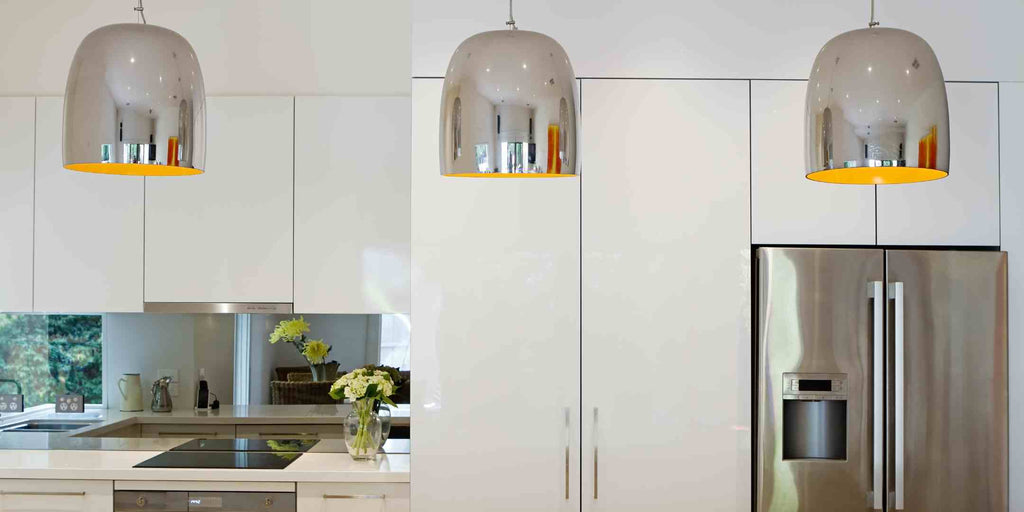 Image illustrating a sustainable design concept for HDB Jumbo renovation with the incorporation of LED pendant lights in the kitchen, showcasing a blend of energy efficiency and modern style.