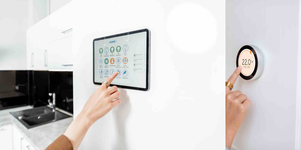 Image highlighting a smart home design concept for HDB Jumbo renovation, featuring a centralized home control system and temperature control, signifying a seamless blend of technology and comfort for a modern and efficient living experience.