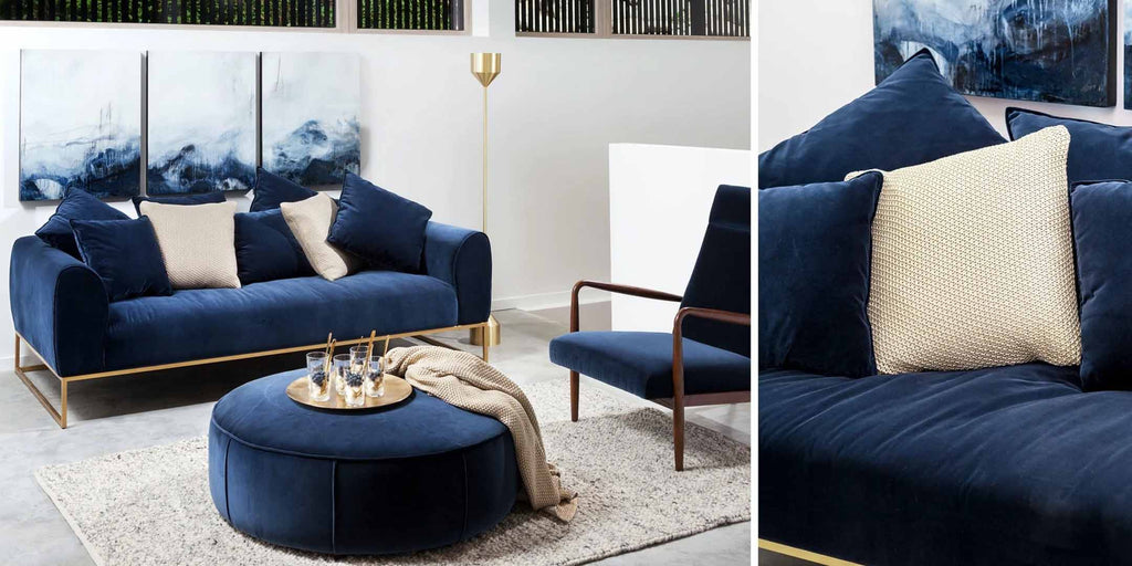 Elegant velvet sofa - Weslin Blue Velvet Fabric Sofa