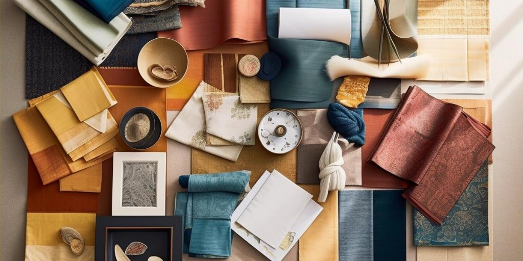 Essential Elements for an Effective Renovation Interior Design Mood Board featuring fabric swatches that emphasizes the different colors, patterns, and textures of the fabric samples and their role as essential elements in effective renovation interior design planning