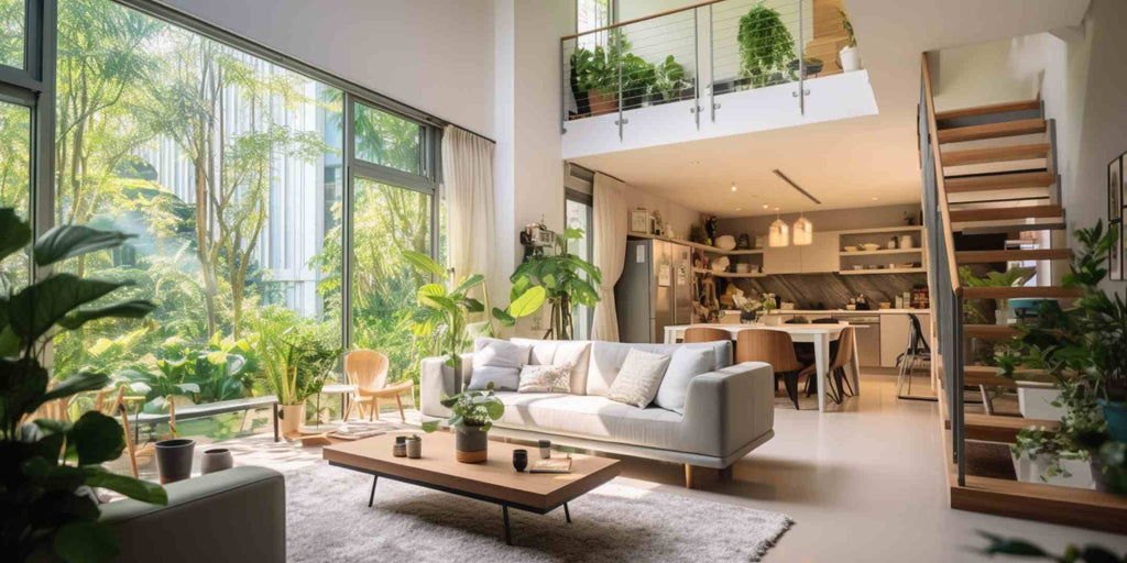 Image showcasing a 2023 trend in Executive Maisonette renovations: maximizing vertical space. The photo features a green wall with wall-mounted open shelves, effectively utilizing the room's height for additional storage and display while adding visual interest and depth.