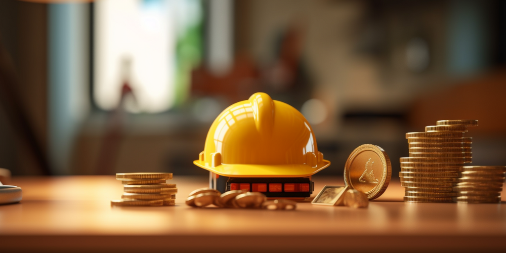 Finding a High-Quality Yet Affordable Renovation Contractor in Singapore:A hard hat and scattered coins on a table symbolizing the combination of construction safety and cost-efficiency in the process of finding a high-quality yet affordable renovation contractor in Singapore.