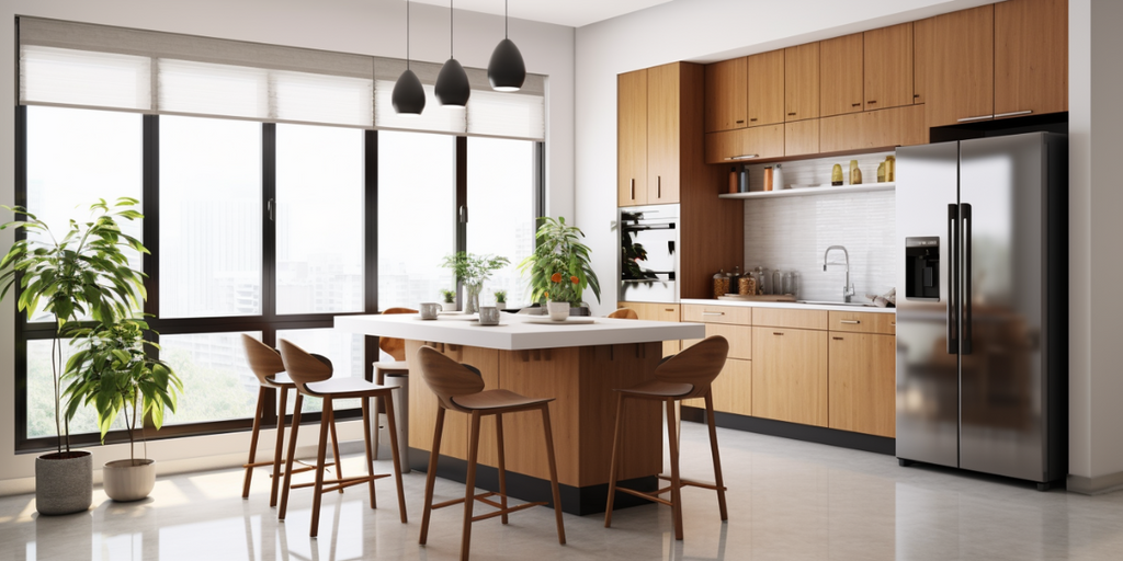 HDB kitchen with wooden furniture and cabinetry