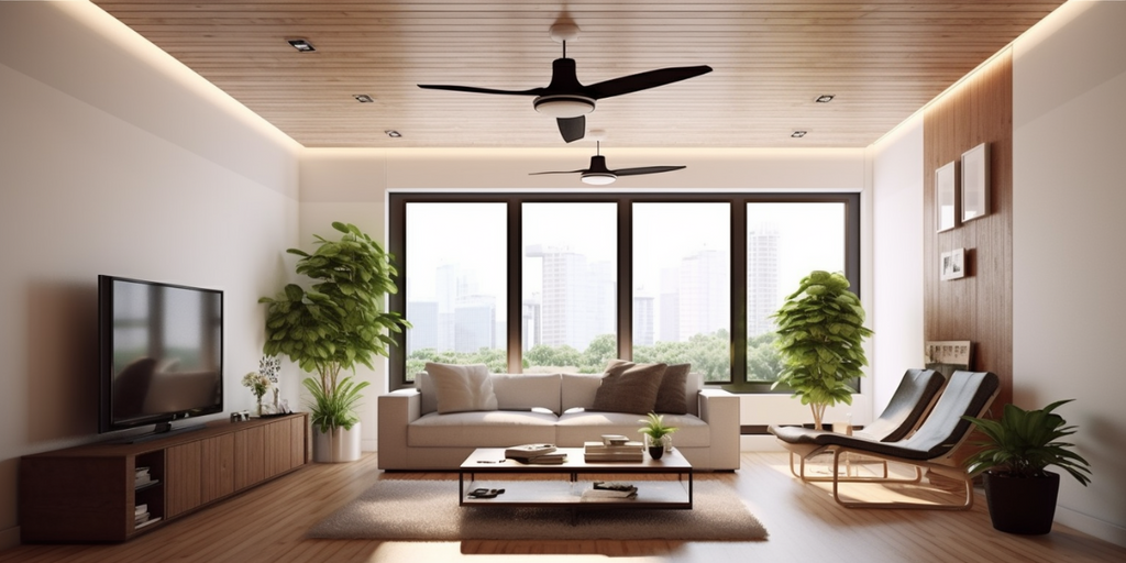 HDB living room with wooden ceiling