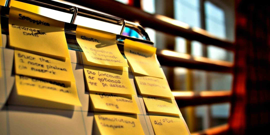 Image showcasing a collection of colourful sticky notes on a clipboard for idea mapping, representing an initial step of assessing needs and priorities in home renovation. This picture is a part of a series discussing home renovation techniques from leading interior design firms in Singapore, emphasizing the importance of planning and creativity in the process.