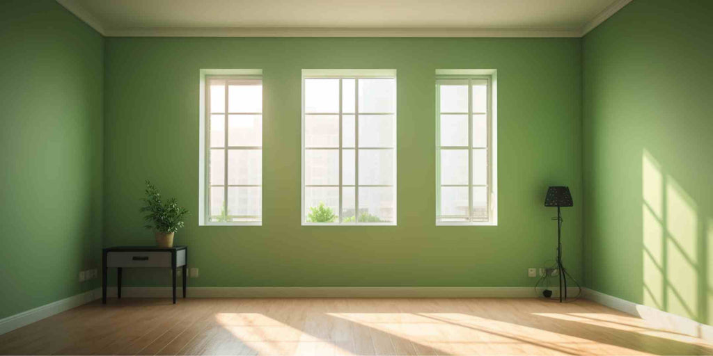 Image of a room painted in a soothing light green, showcasing how the right colour palette can significantly impact the mood and atmosphere of a space. This photo is part of a series detailing home renovation techniques from leading interior design firms in Singapore, underscoring the importance of colour selection in creating desired ambiance and aesthetics in interior design.