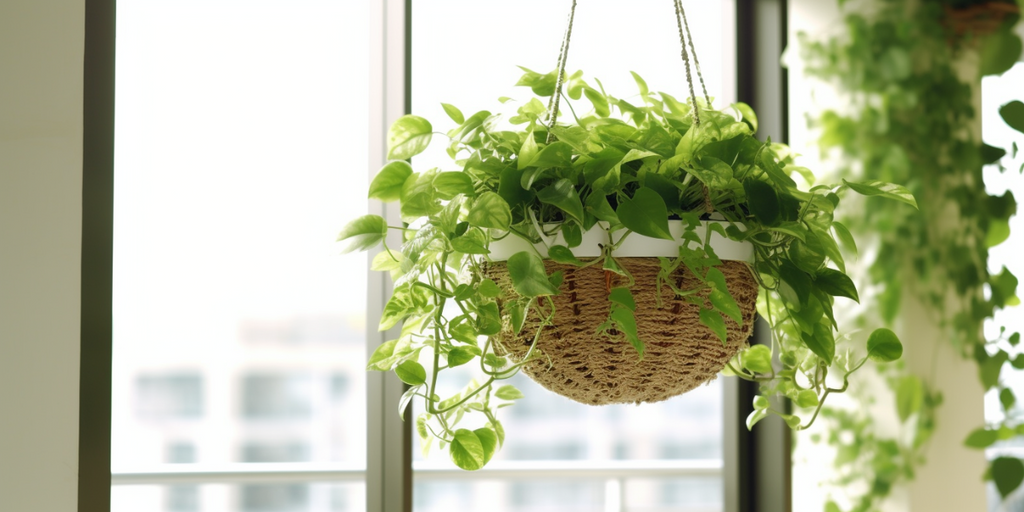 Image showcasing Best Renovation Singapore Trend #2 for HDB balconies: the use of multipurpose and flexible furniture. Displayed is a hanging native basket, ingeniously repurposed as a planter, adding a touch of organic texture and greenery to the space, highlighting the creativity of using flexible, multi-functional elements.
