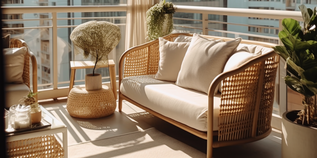 Elevate Your Balcony with rattan sofa sets, providing a natural texture that complements the outdoor setting. The comfortable and stylish rattan furniture enhances the overall atmosphere of the balcony, creating a perfect spot for relaxation and socializing.