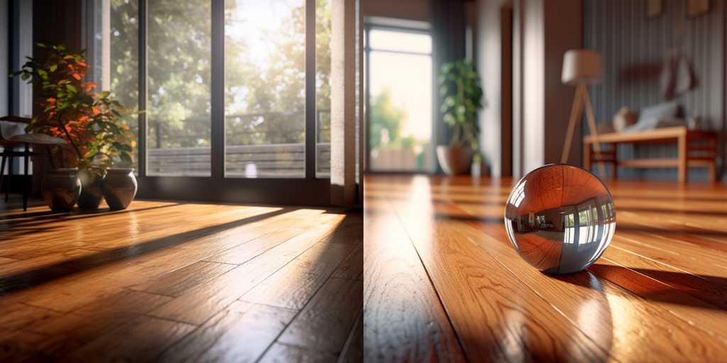 Interior Renovations to Increase Your Home Value: Image showing the transformation of a living space after the installation of rich, dark hardwood flooring