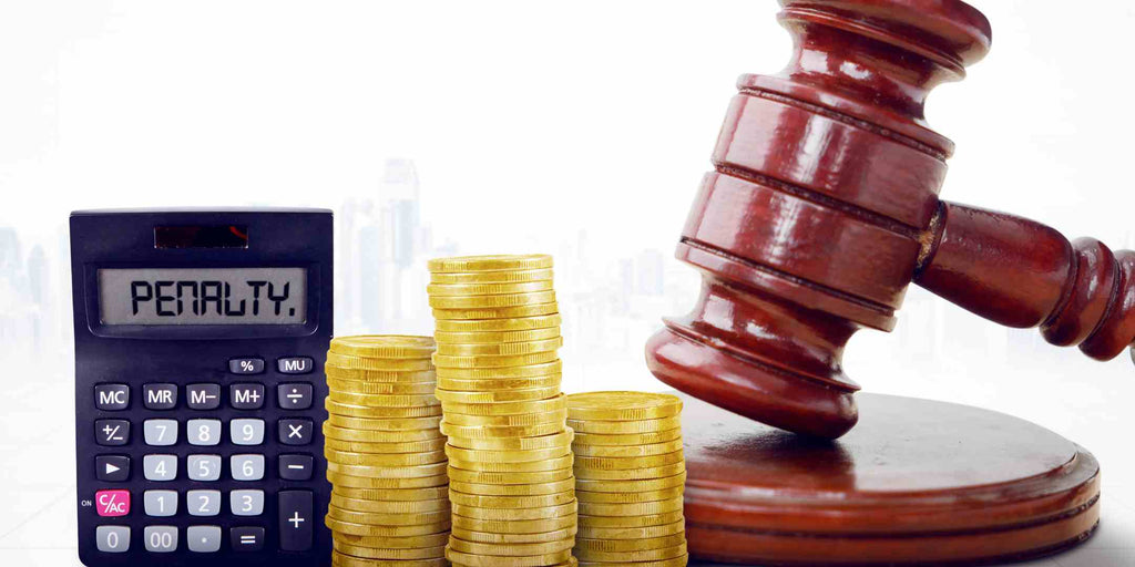 Image featuring a calculator displaying the text 'penalty', a stack of coins, and a judge's gavel, symbolizing the potential financial consequences of overlooking renovation rules in condominiums. This picture serves as a stark reminder of the legal and monetary penalties that could be imposed for non-compliance with renovation regulations, emphasizing the importance of adhering to the established guidelines for condo renovations