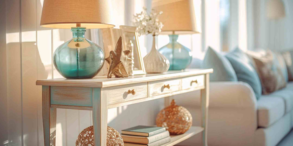 Image of a stylish console table in a living room, demonstrating a practical tip for creating a focal point after a comprehensive home makeover.