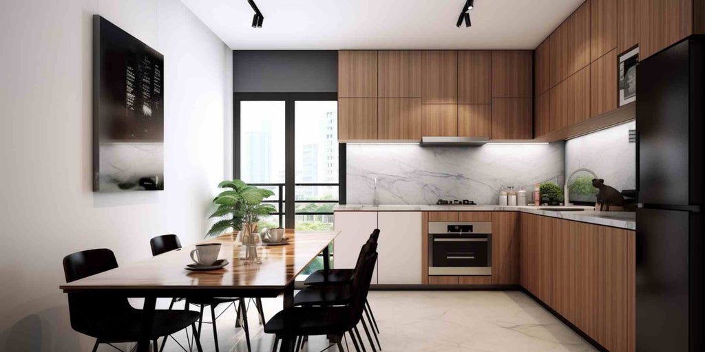 Scandinavian HDB kitchen with dining space