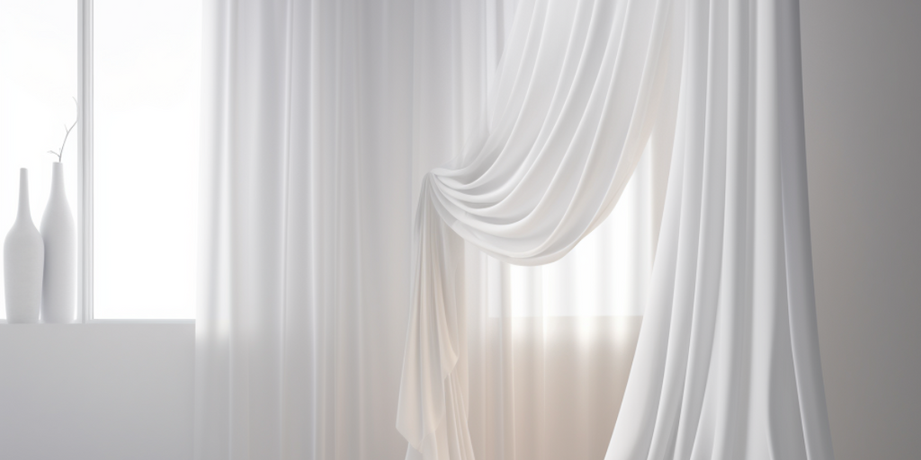 Depiction of minimalist style in small bedroom interior design characteristics, featuring a white sheer curtain that encapsulates the principles of simplicity, functionality, and clean lines