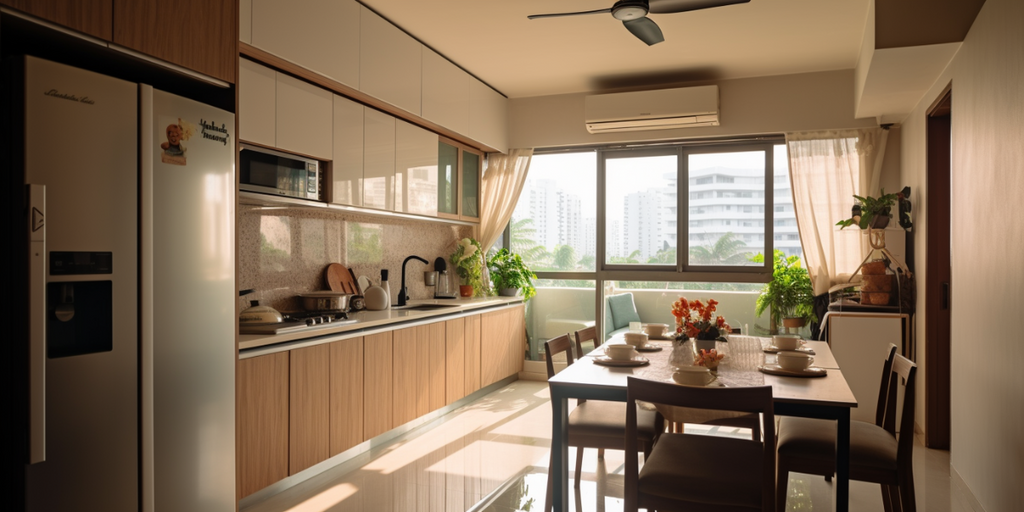 open concept kitchen with dining table