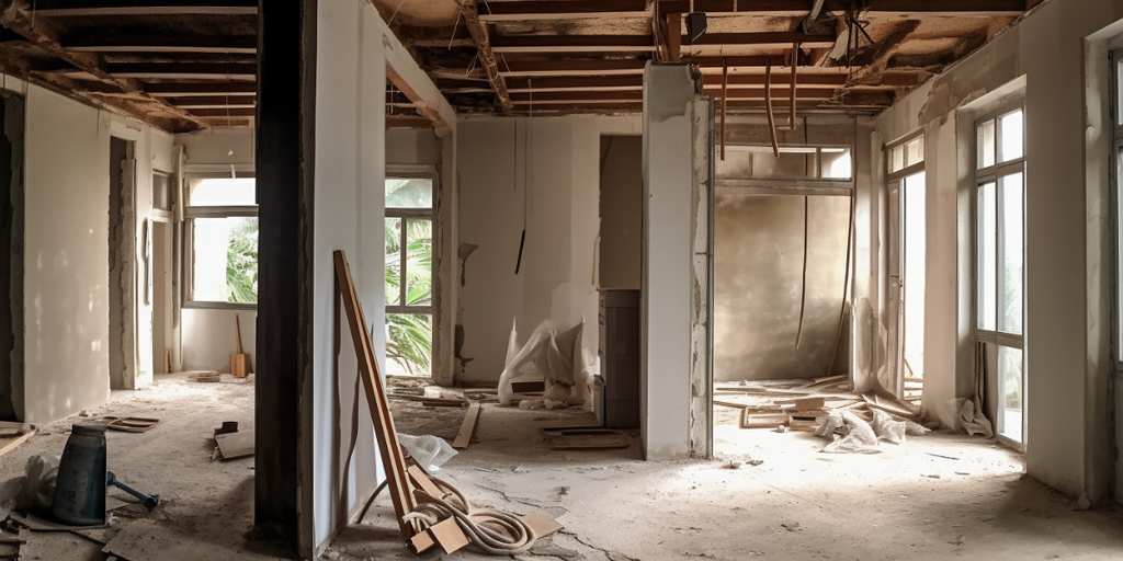 An HDB flat under renovation with its structures exposed, showcasing the importance of understanding and maintaining structural integrity during the home renovation process.