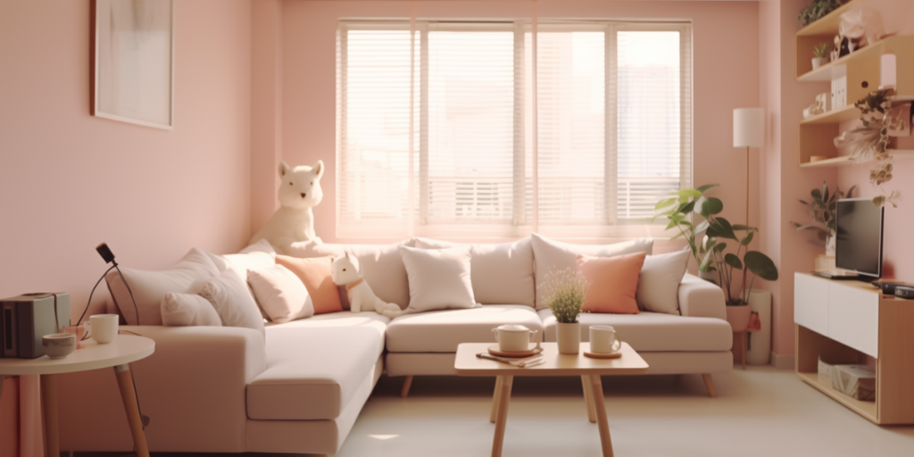 pink monochromatic HDB living room