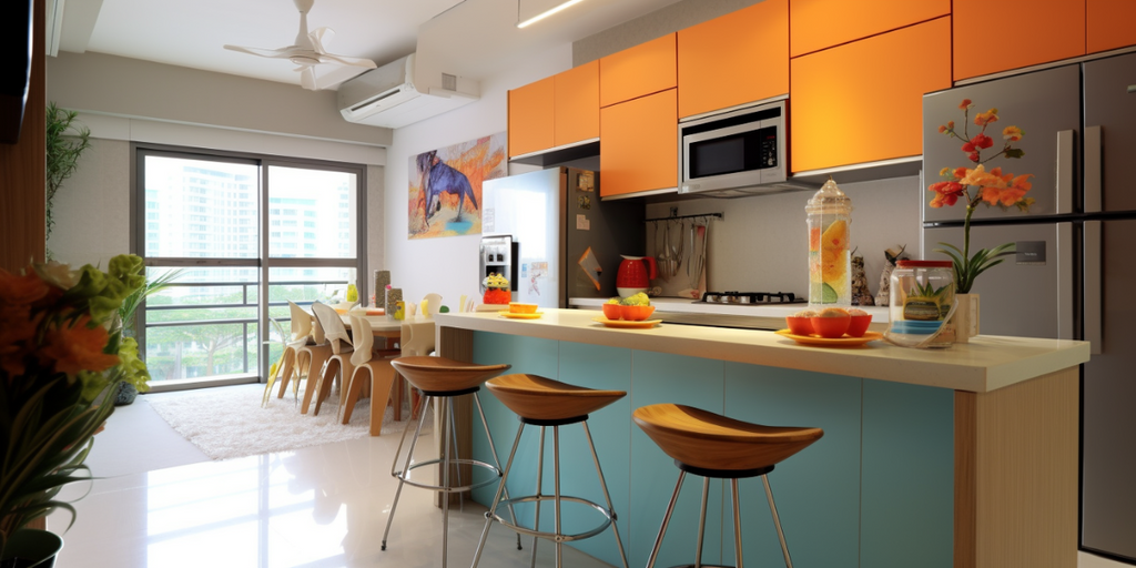 Colourful HDB modular kitchen design