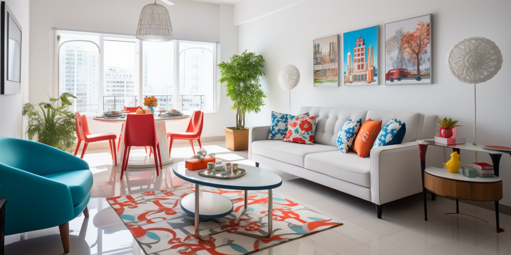 Modern retro eclectic HDB living room