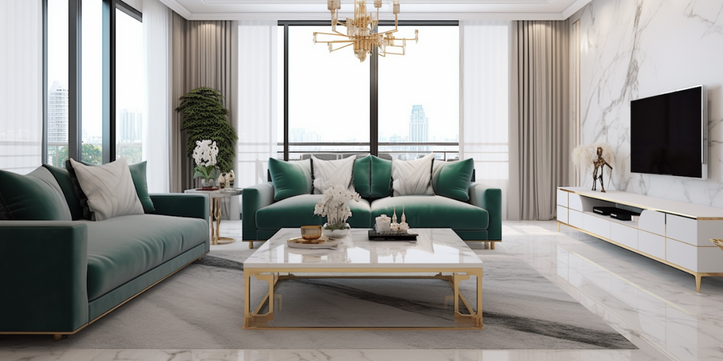 emerald green modern luxury HDB living room