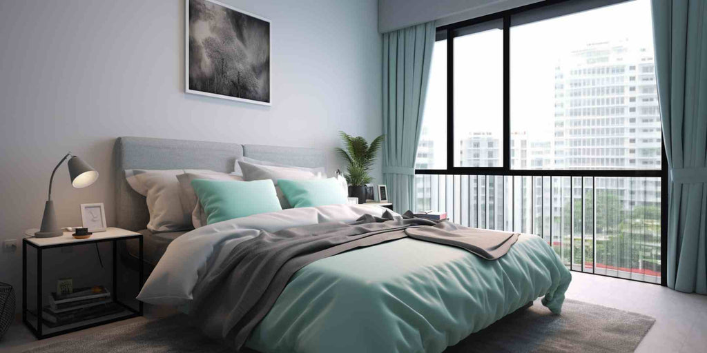 mint colour small HDB bedroom