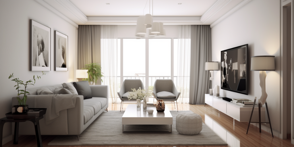 white monochromatic HDB living room