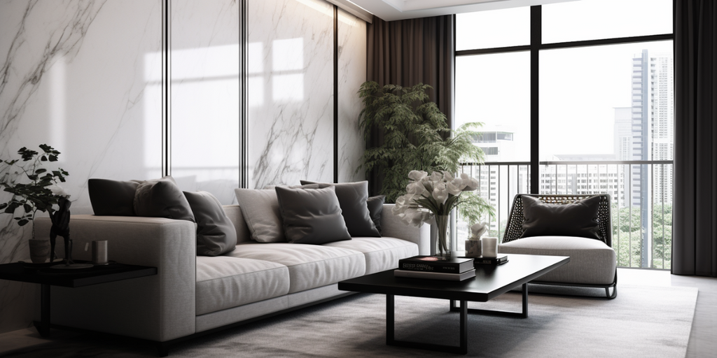 monochromatic modern luxury HDB living room