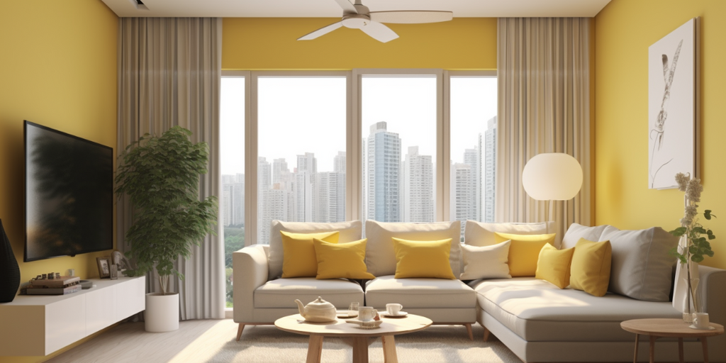 yellow monochrome HDB living room