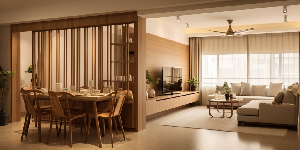 Open-concept 3-Room HDB flat with divider