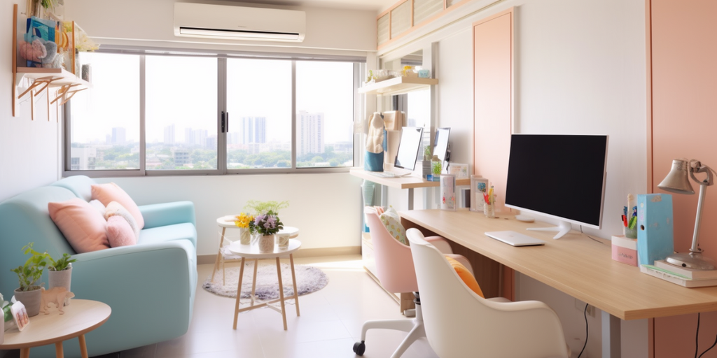 open-concept HDB with a study corner