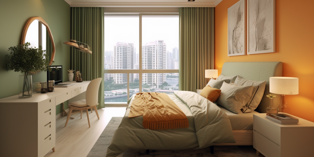 small HDB bedroom with citrus colour palette