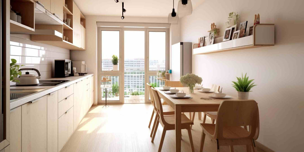 Scandinavian HDB kitchen with wooden floor