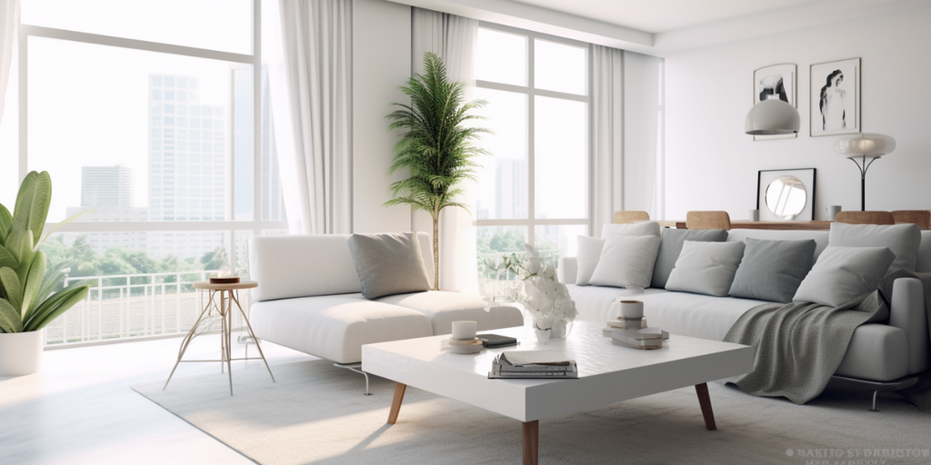 white monochromatic HDB living room