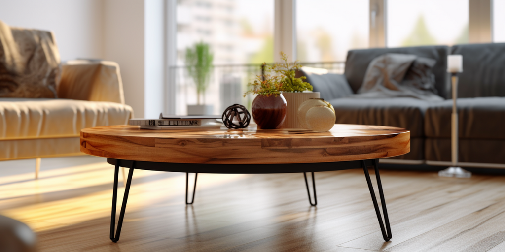 wooden coffee table with metal legs