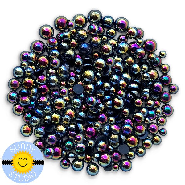Sunny Studio Glossy Rainbow Iridescent Pearls 3mm to 6mm embellishment -  Sunny Studio Stamps