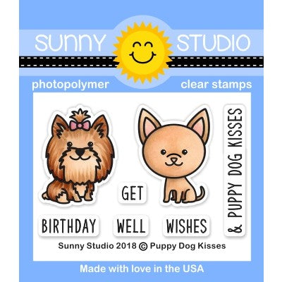 Sunny Studio Puppy Love Stamps Dogs with Hearts 2x3 Clear Set
