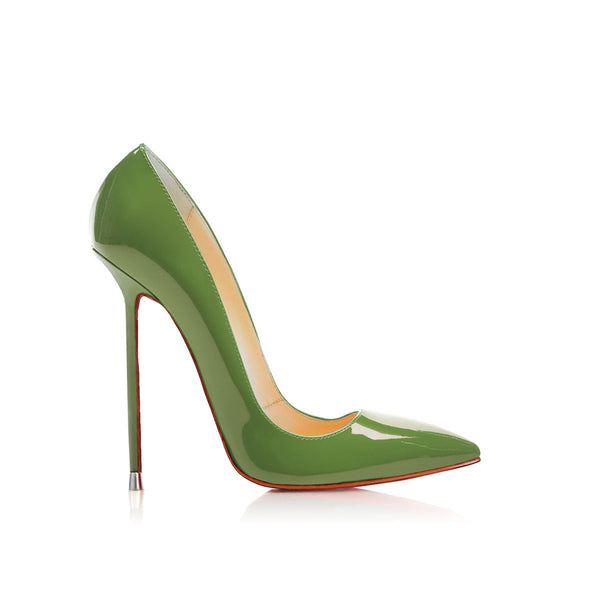 green patent leather pumps