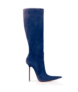 blue suede stilettos