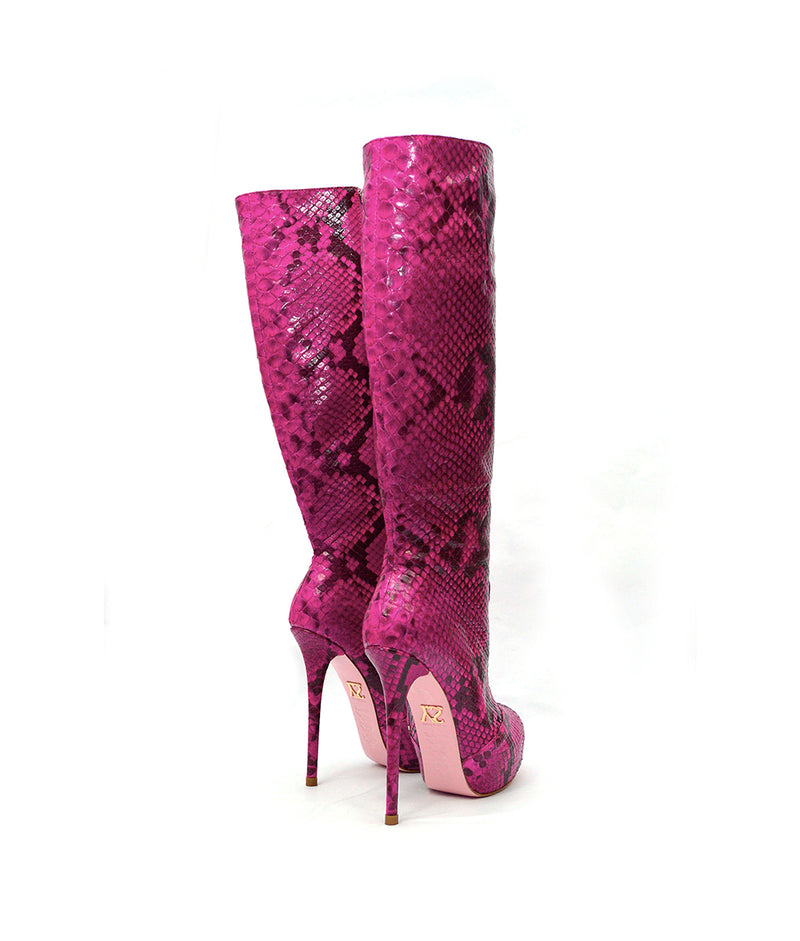 fuchsia knee high boots