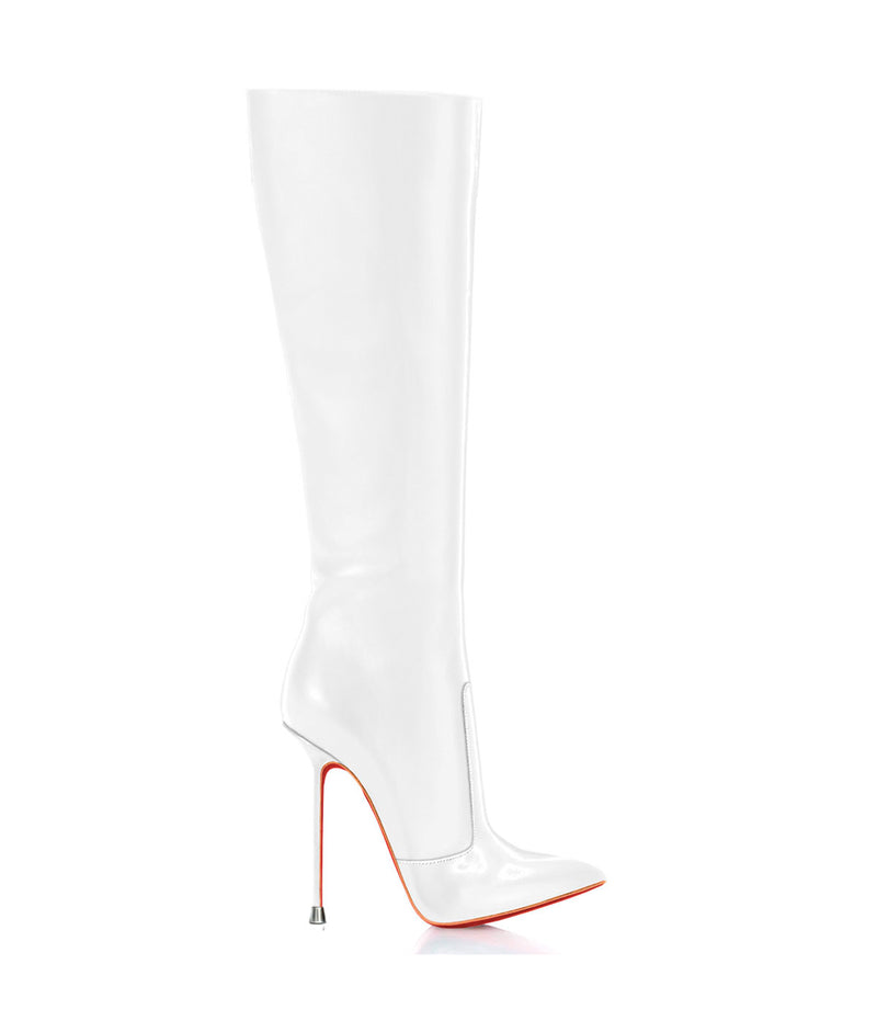 white pointed heel boots