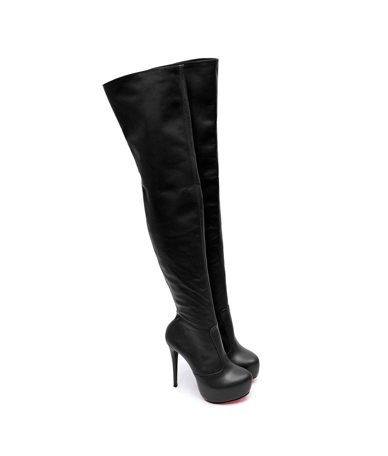 over the knee leather high heel boots