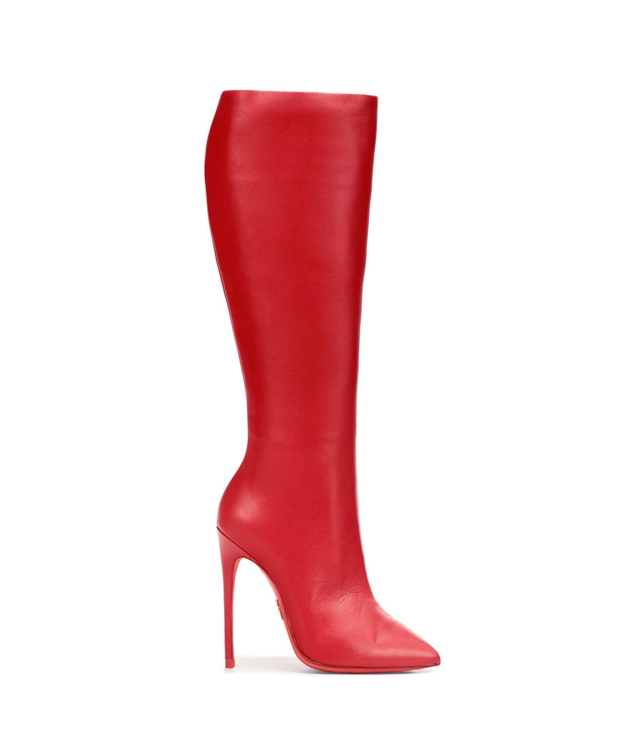 red knee high heel boots