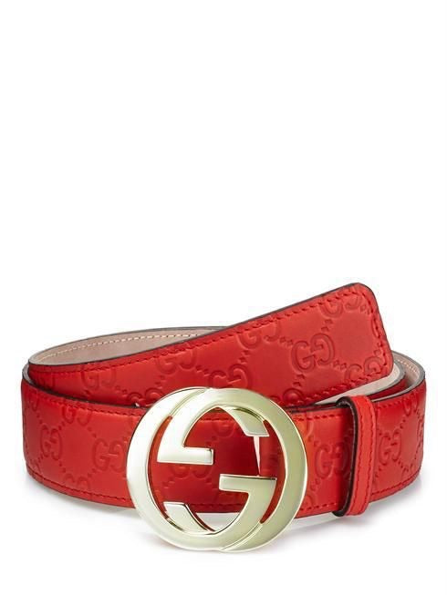 RED GUCCI Monogram Leather Belt, 44/110 - Luxury Locker