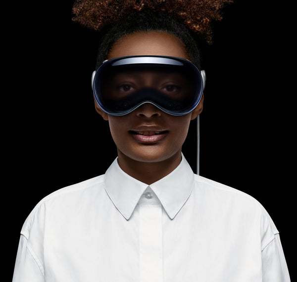 apple vr headset on woman face