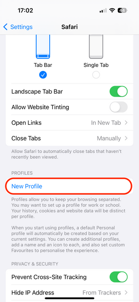 Erstellen von Safari-Profilen auf iPhone 15 Pro und iPad-Serie