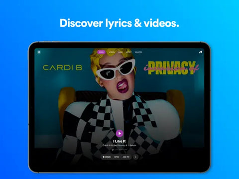 Shazam on iPad video and lyrics