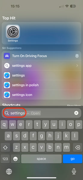 find missed icon Settings with Spotlight Search