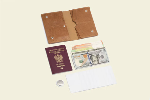 Leather Travel Wallet compatible with AirTag with passport cover