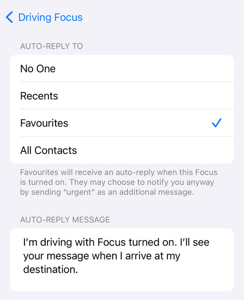 How to set auto-reply message in Driving Focus Mode on iPhone 15 with iOS 17