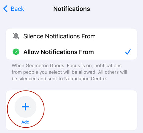 mode Focus sur iPhone 15 avec iOS 17 autoriser les notifications de personnes sélectionnées